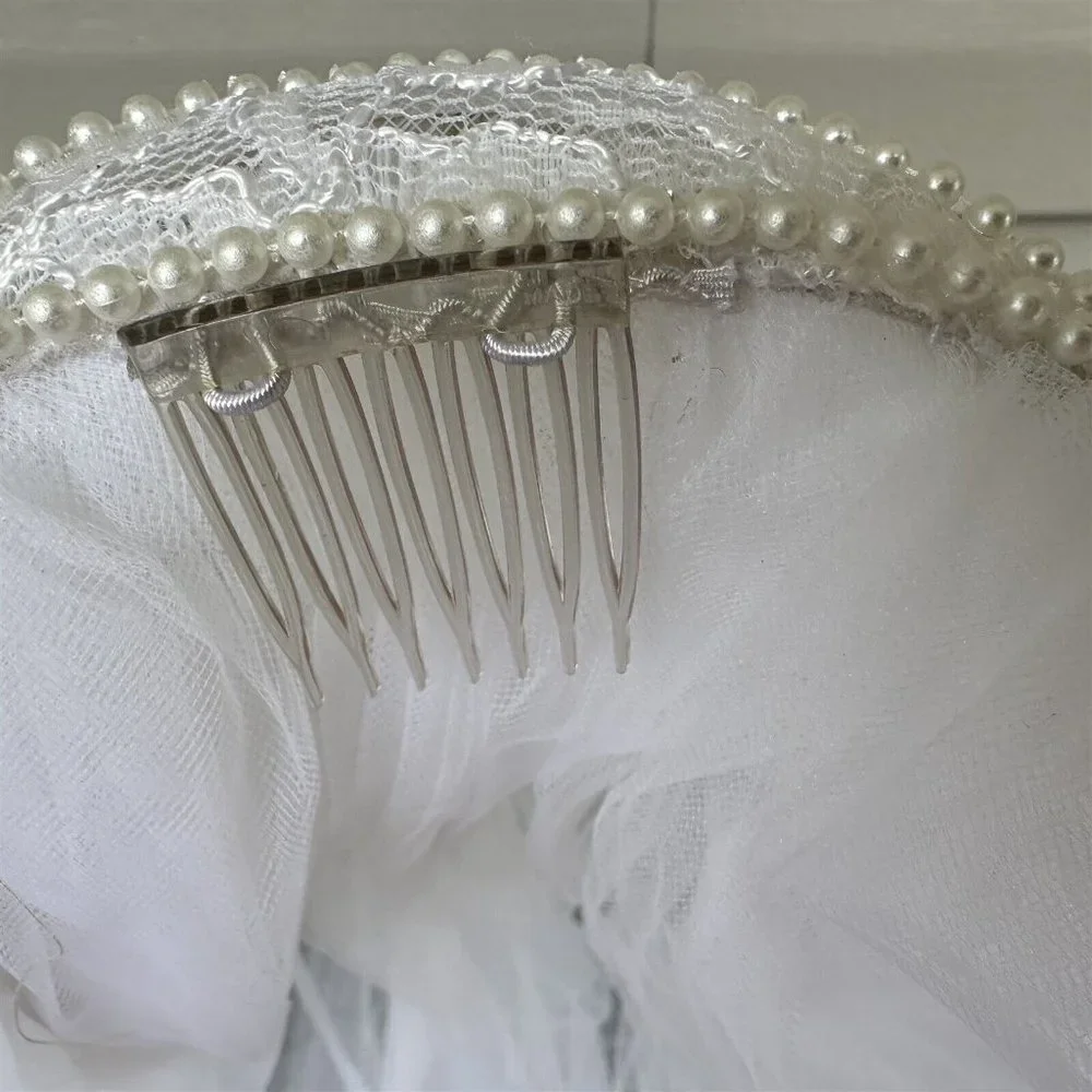 First Communion Veil and Bridal Veil Vintage Lot of 4 Netting Lace Beaded